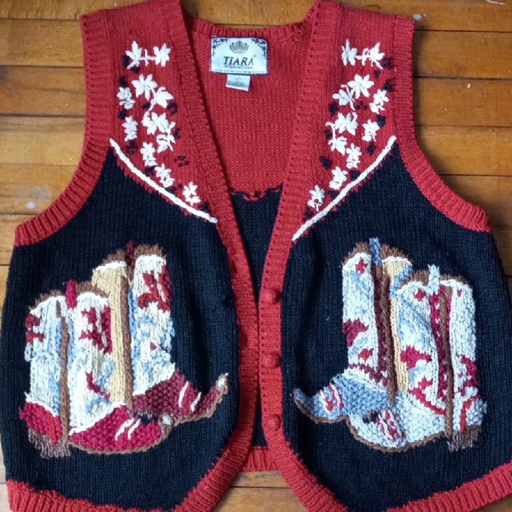 Tiara International Size L Cowboy Boot Vest